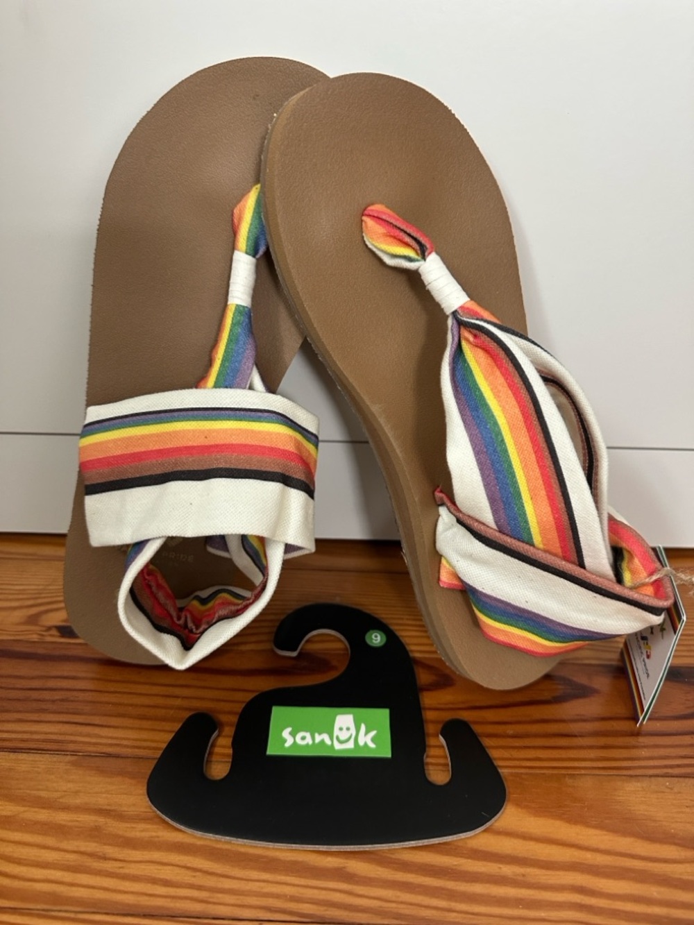 Sanuk Multicolor Striped Fabric Toe-Post Sandal - Tan Sole